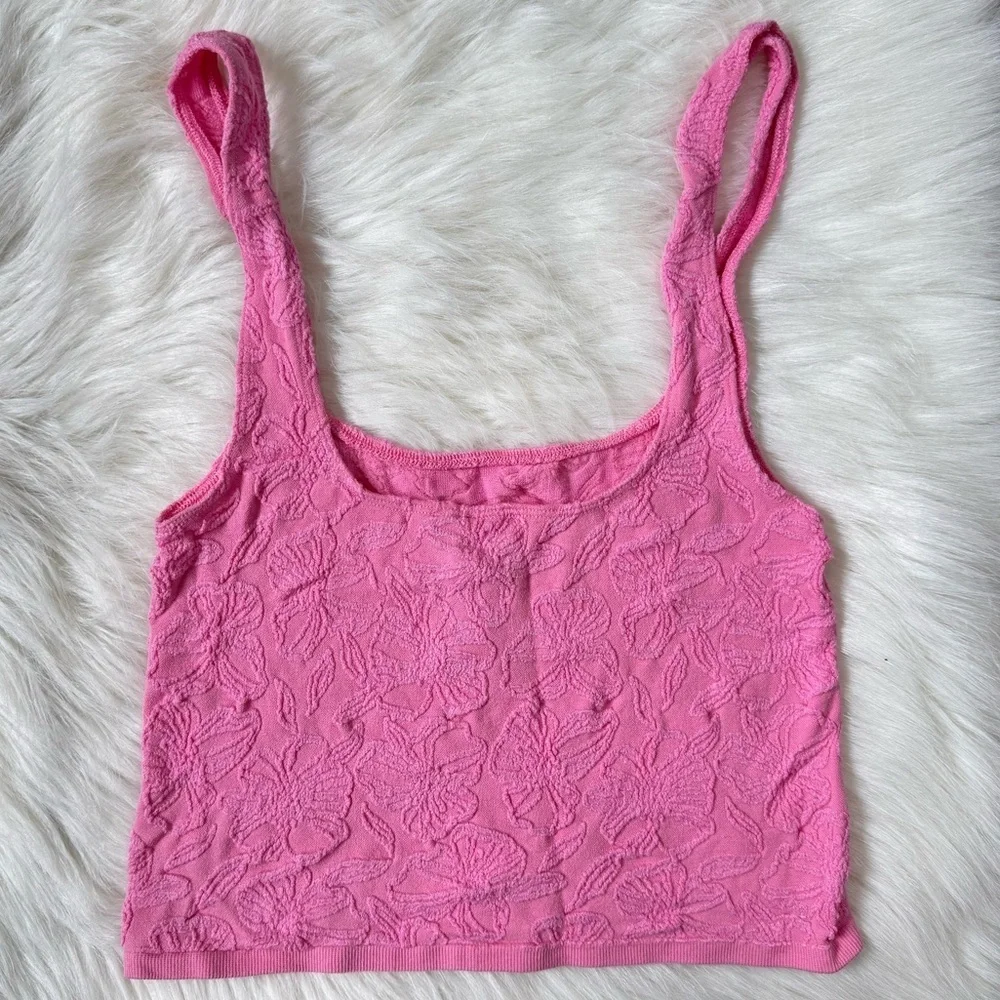 Anthropologie Hannah Seamless Textured Crop Tank Top Pink